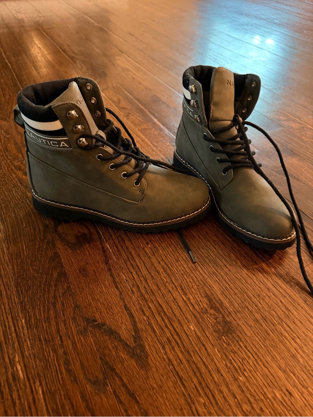 Nautica Olive Lace-Up Combat Boots with Black Trim